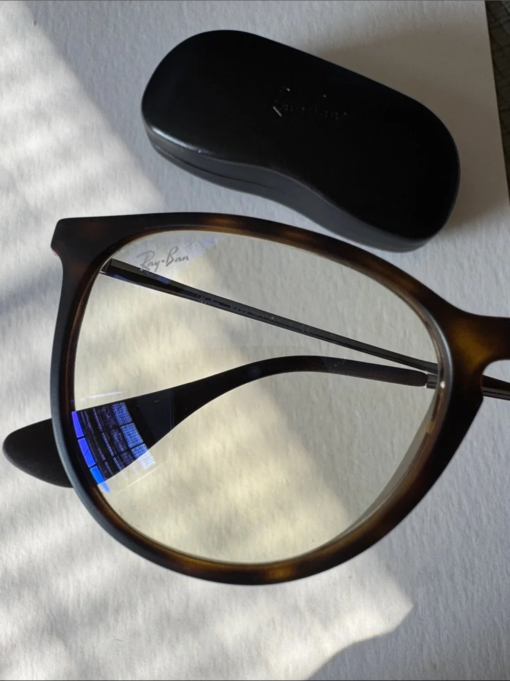 Ray-Ban Brown Matte Tortoiseshell Round Blue Light Blocking Glasses
